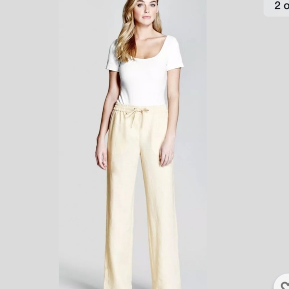 New Guess Marciano Darby Linen Pants Wide Leg Drawstring M - Picture 2 of 10